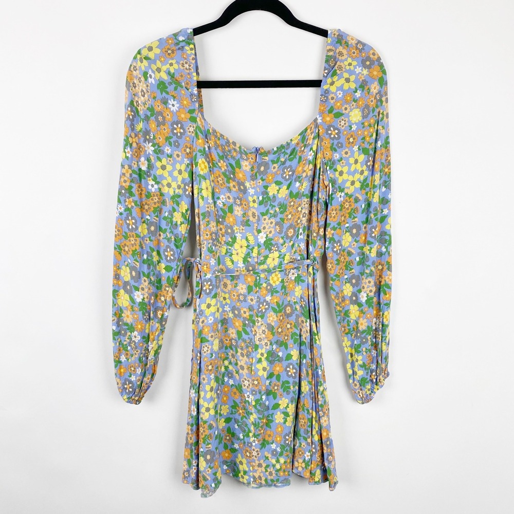 ASOS DESIGN Square Neck Long Sleeve Floral Print Mini Dress Women's Size 6‎ - Picture 2 of 7